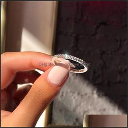 Mode Originele 100% 925 Sterling Sier Band Ringen Dames Bruiloft Sieraden Gift Classic Simumated Platinum Diamond CZ Ring Drop Levering 2021 FQ