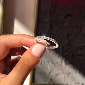 Mode Originele 100% Sterling Sier Band Ringen Vrouwen Bruiloft Sieraden Gift Klassieke Gesimuleerde Platina Diamanten CZ RING