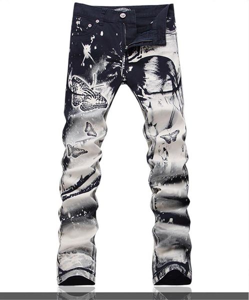 Mode- Conception originale Jeans d'impression pour hommes Punk Rock DS Personnalité 3D beauté Jet d'encre Motif imprimé Jeans Slim Jeans de moto