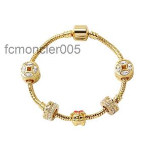 Fashion Original Pandoras 925 Silver Gold Pig Crystal Bracelet Bijoux Perles de serpent en verre Bracelet
