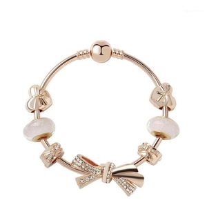 Mode Original Pandoras 925 Argent Rose Or Verre Brillant Arc Bracelets Bracelets Ensemble Bijoux À Bricoler Soi-Même Perles De Charme Cadeau De Vacances Bang246L