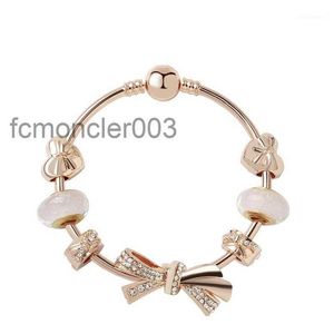 Mode Originele Pandoras 925 Zilver Rose Goud Glas Briljante Boog Armbanden Armbanden Set Diy Sieraden Charm Kralen Vakantie Cadeau Bang2197 4FOK