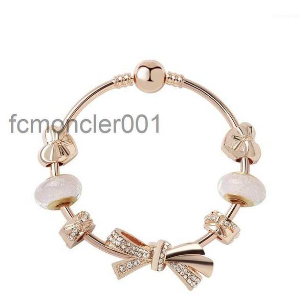 Moda Original Pandoras 925 Plata Rosa Oro Vidrio Brillante Arco Pulseras Brazaletes Conjunto DIY Joyería Charm Beads Regalo de vacaciones Bang296q N4NV