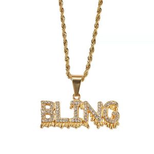 Fashion-out lettre BLING pendentif collier hommes hip hop luxe designer mens lettres diamant pendentifs en acier inoxydable strass bijoux cadeau