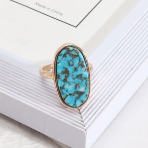 Mode ovale zeshoek turquoise kallaite helende kristallen ring blauwe steen geometrische vergulde vinger ringen voor vrouwen sieraden cadeau