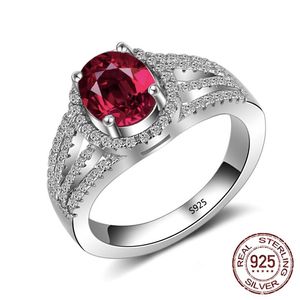 Mode Ovaal Red Gem Stone Cubic Zirkoonring Solid 925 Sterling Silver Engagement Wedding Rings For Women Gift J-340244P