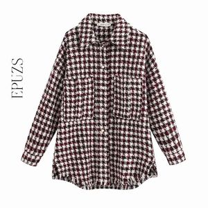 Mode Oversize Plaid Jas Dames Casual Tweed Jas Vintage Lange Mouw Kantoor Draagt ​​Long 210521