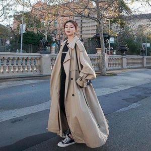 Fashion Oversized X-Long Women's Loose Trench Coat Korean Style Lapel Neck Double-Breasted Belted Lady Cloak Windbreaker Fall236W