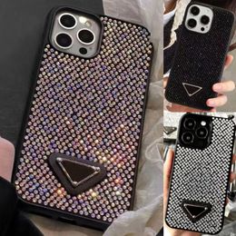 Fashion P Designer Triangle Telefoonhoesjes voor iPhone 15 Pro Max 14 13 12 Clear Glitter Rijnsteenhoes iPhone15 Plus iPhone15ProMax Luxe Bling Shiney Cover