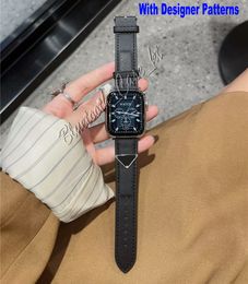 Fashion P Designer Horlogeband Bandjes voor Apple Watch Series 8 9 band 49 mm 45 mm 41 mm 40 mm 44 mm 42 mm 38 mm PU lederen ontwerpen armband iWatch ultra 8 SE 7 6 5 3 2 1 Slimme band