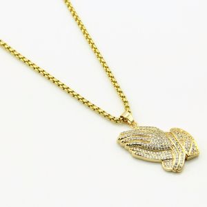 Mode-p micro pave volledige strass roestvrij staal iced out bling bidden handen hangers kettingen voor mannen dropshipping