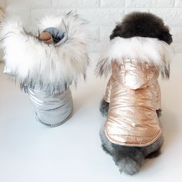 Mode gevoerde verdikking warme winterhond kleding honden jas jas jas hoedjes hondenkleding voor kleine honden bronzing bont kraag 201102