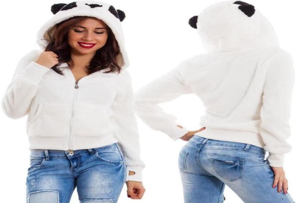 Mode Panda à capuche polaire fausse fourrure manteau 2019 femmes automne hiver chaud doux veste épaisse en peluche fermeture éclair pardessus court vêtements d'extérieur 4298299