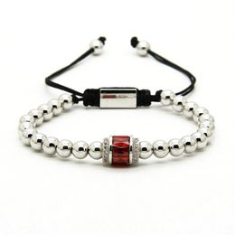 Mode Pandora Bracelet Entier 6mm Bonne Qualité Perles En Argent Avec Grand Trou Rose Rouge Et Vert Cz Bracelets Tressés Pour Hommes Et274G