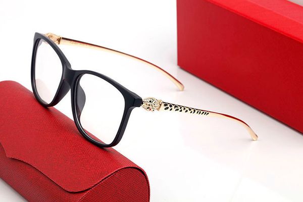 Mode Panthère Lunettes de vue Cadre Femmes lunettes de soleil Iconic Cheetah Cats Eye Type de feuille Tête de léopard en métal Lunettes en corne de buffle Écaille de tortue noire Avec boîte