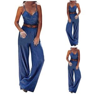 Mode Broek voor Vrouwen Beste Leisure Sling Mouwloze Cowboy Jumpsuits Pantalones de Mujer Q0801