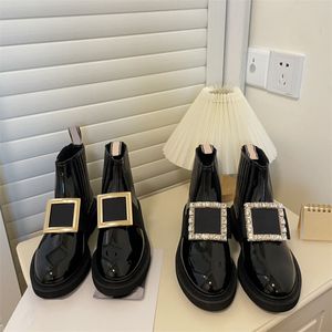 Mode Parijs laars VIV Rangers gesp leer hoge enkel Strass metaal Chelsea in laklaarzen laarsjes zwarte designer dames luxe schoenen EUR 34-40