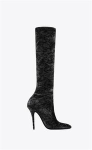 Fashion Paris Talia Boots in Velvet Noir Stiletto Heel Shoes Almond Toe Nieuw seizoen