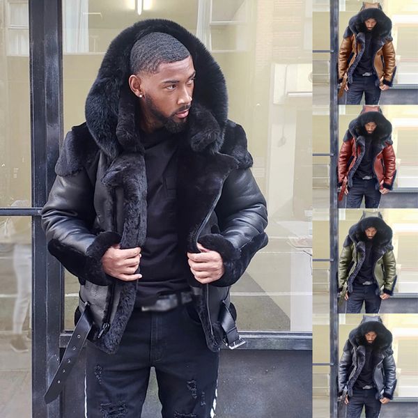 Mode Parka pilote hommes Style Punk manteau de fourrure naturelle hommes hiver veste en cuir moto Biker vêtements