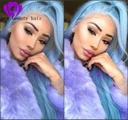 Mode partie bleu couleur simulation cheveux humains dentelle avant perruque avec des cheveux de bébé Cosplay Perruque synthétique dentelle perruques pour femmes98637376156102