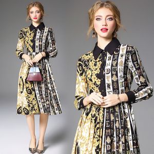 Fashion-party jurk herfst winter mode vintage Europese print lange mouwen shirt jurken voor vrouwen