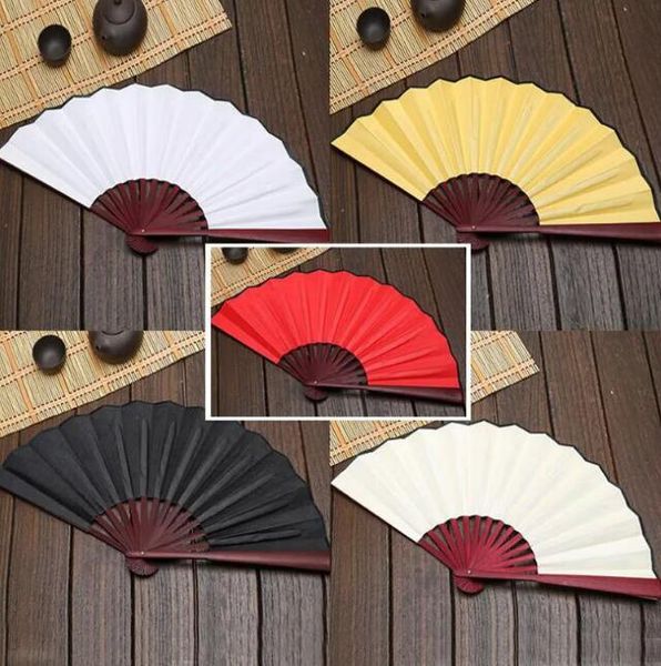 Fashion Party Favor Grand 33cm Éventail pliant Noir Blanc Tissu Éventails à main en bois DIY Artisanat Art Plantation Ornements Extérieur Handfan pour hommes