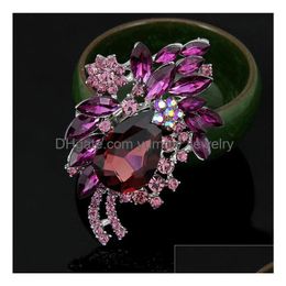 Fête de la mode strass broche goutte d'eau cristal fleur cor broches broches broche pour femmes hommes robe accessoires 5 couleurs goutte d dhtcq