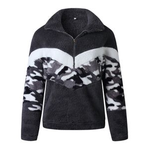 Mode-patchwork Pullover Lange mouw Rits Sherpa Sweatshirt Zachte Fleece Camouflage Camo Uitloper met Pockets Tops Hoodie Jas Ljja2862