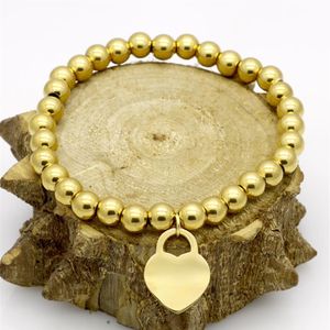 Mode pêche coeur bracelets porte-bonheur bijoux en acier inoxydable chaîne perlée femme titane or Rose argent Bracelet hommes Steel203g
