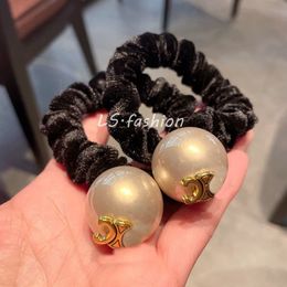 Fashion Pearl Black Ribbon Hair Ties For Women Girls Girls Zomer Elastische kralen Ponytail houders Hair Ropes Scrunchies 1500