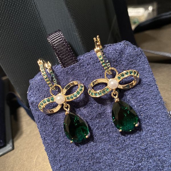 Mode-perle arc boucles d'oreilles pour femmes 2020 chaud vert cristal goutte d'eau boucle d'oreille marque concepteur argent boucles d'oreilles de mariage anneaux