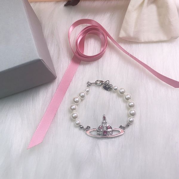 Bracelets de perles de mode Designer diamant rouge plaqué argent femmes Saturn bracelet de charme classique bijoux en or accessoires cadeaux de fête des mères