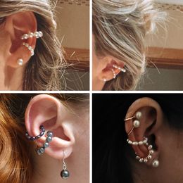 Mode perle oreille manchette bohême empilable en forme de C CZ strass petites boucles d'oreilles Clip boucles d'oreilles pour les femmes bijoux de mariage