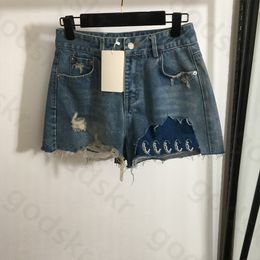 Mode perle lettre jean femmes déchiré Denim Shorts taille haute Denim Shorts Style de rue jean court