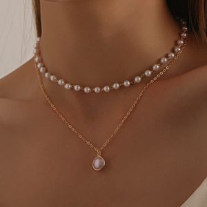 Mode parel ketting voor vrouwen parel metalen charme hangers kettingen choker kraal ketting sieraden geschenken