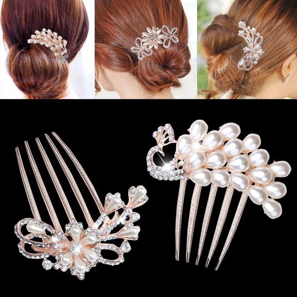 Mode perle strass mariage peigne à cheveux pour femmes bijoux en cristal à la main mariée coiffure accessoires Clips Barrettes