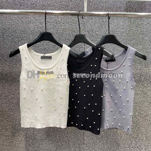 Mode perle débardeurs femmes tricoté t-shirt lettres brodé gilet printemps été Sport hauts