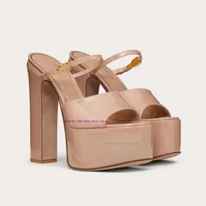 Fashion Peep Heel Summer High Sandals Sandaal Square Woman Slippers Toe buckle enkelriem vrouwelijke platformschoenen 114 748