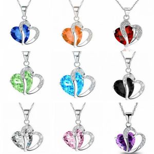 Mode hangers ketting ingelegd kristal sieraden natuurlijke amethist kristal hart-vormige hanger zirkoon hanger kettingen DHL gratis