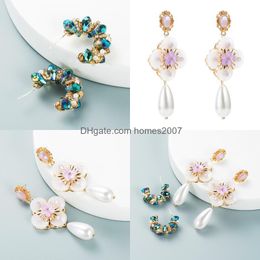 Personnalité de la mode Bijoux Boucles d'oreilles Stud Femme Dangle Lustre Homes2007 S925 Sier Aiguille Incrustée Cristal Résine Fleur Boucle D'oreille Fem jllFAe