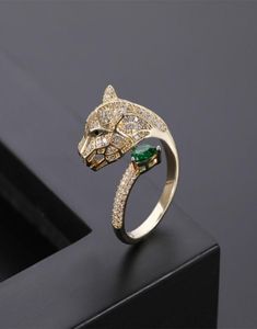 Personnalité de la mode tête de léopard conception or zircon bague de mariage hommes et femmes anneau ouvert bijoux de mode Whole1701525