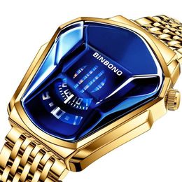 Montre-bracelet en acier à quartz doré pour hommes, personnalité à la mode, créative, décontractée, étanche, clock320F