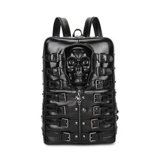 Bolso de calavera con personalidad a la moda, bolso Punk negro, bolso de hombro con diseño de nicho, mochila de gran capacidad, bolso de transporte 012724a