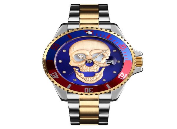 Personnalité de mode Skull montre des hommes de style pirate en acier inoxydable montres mâles calendrier créativité homme horloge2720817