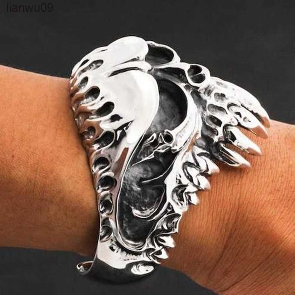 Personnalité de la mode Vintage Big Ghost Head Crâne Dent Bracelet pour Hommes Tendance Punk Party Biker Bijoux Cadeau L230704