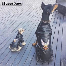 Moda mascota perro PU chaqueta de cuero abrigo impermeable para perros pequeños medianos grandes Doberman Schnauzer Bulldog sudadera con capucha ropa SCC01 T2002351