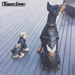 Moda mascota perro PU chaqueta de cuero abrigo impermeable para perros pequeños medianos grandes Doberman Schnauzer Bulldog sudadera con capucha ropa SCC01 T200247G