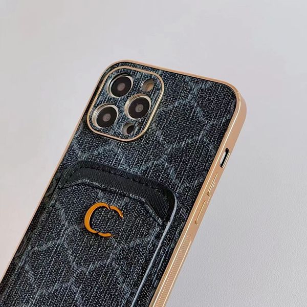 Funda para teléfono de moda Iphone 15 Pro Max 15plus Letra clásica G Tendencia Sarga Diseñador Bolsillo Borde dorado Funda para teléfono de cuero 14promax 14 13 12 Xsmax