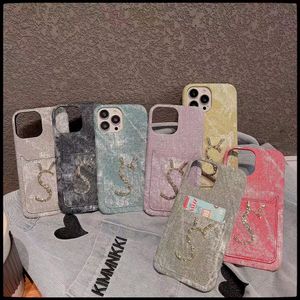 Étuis de téléphone portefeuille de carte Blingbling de concepteur pour iPhone 15 14 13 12 11 16 Pro Max 15pro 14pro 13pro 12pro 11pro X XR XS 7 8 plus sac à main textile de marque de luxe avec boîte à logo