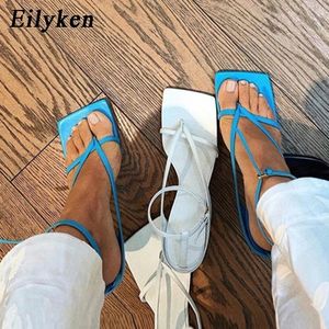 Fashion Pinch 785 Eilyken Band étroit Femmes Sandales Summer Square Open Toe Ankle Bouton Boucle High Heels Ladies Chaussures 230807 C